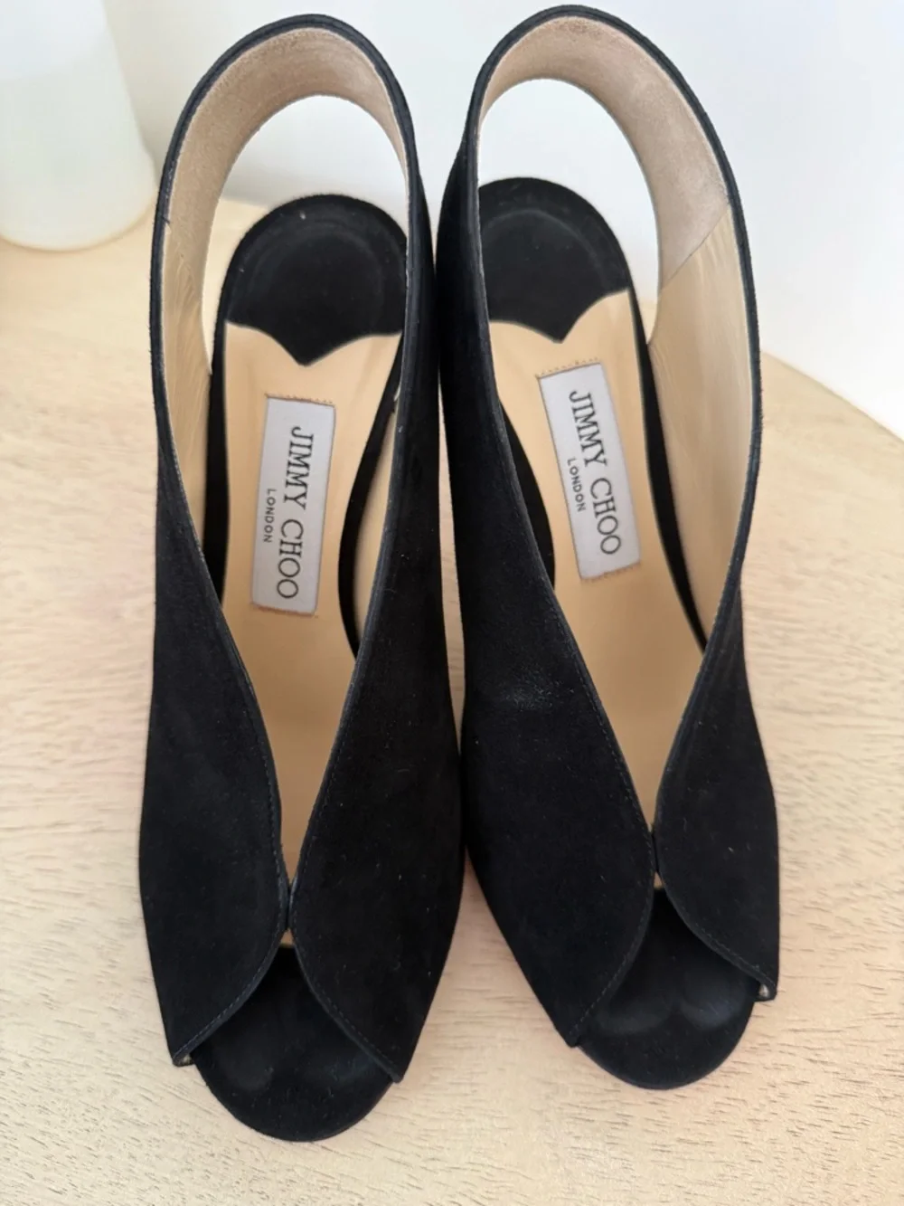 Jimmy Choo Black Suede Peep-Toe Slingback Heels - Picture 2 of 4